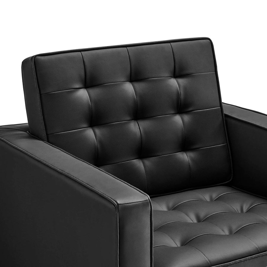 Mesa Tufted Vegan Leather Armchairs Set of 2 in Silver Black