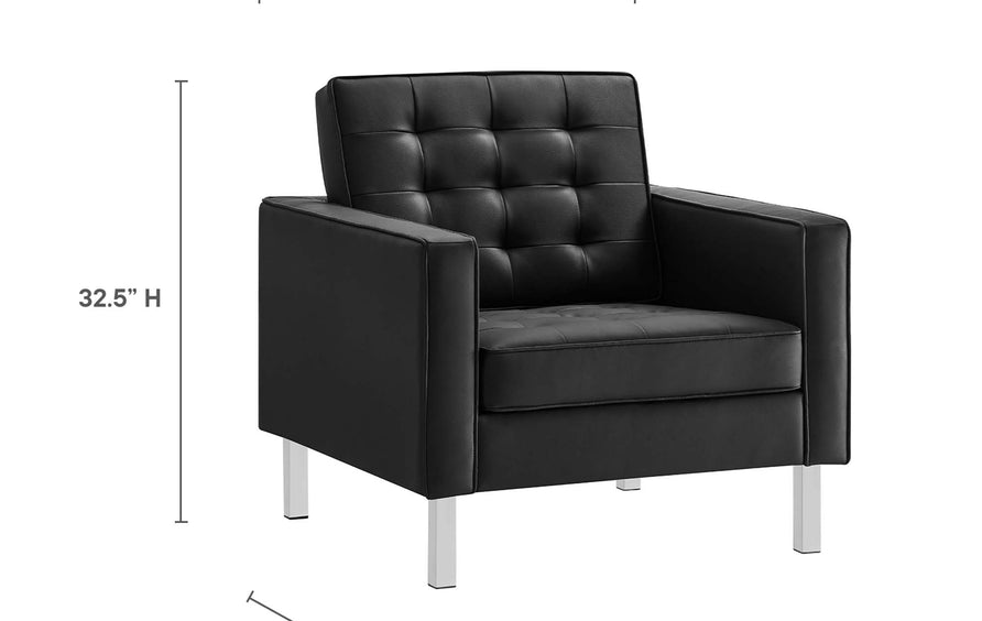 Mesa Tufted Vegan Leather Armchairs Set of 2 in Silver Black