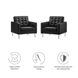 Mesa Tufted Vegan Leather Armchairs Set of 2 in Silver Black