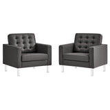 Mesa Tufted Vegan Leather Armchairs Set of 2 in Silver Gray