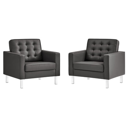 Loft Tufted Vegan Leather Armchairs Set of 2 by Furniture For America