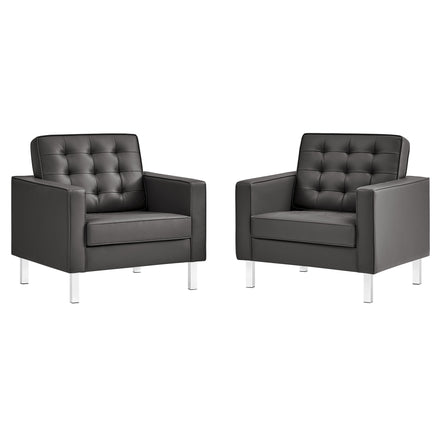 Loft Tufted Vegan Leather Armchairs Set of 2 in Silver Gray