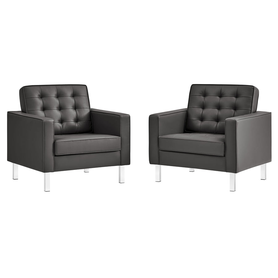 Mesa Tufted Vegan Leather Armchairs Set of 2 in Silver Gray