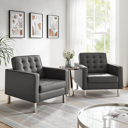 Loft Tufted Vegan Leather Armchairs Set of 2 by Furniture For America