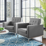 Mesa Tufted Vegan Leather Armchairs Set of 2 in Silver Gray
