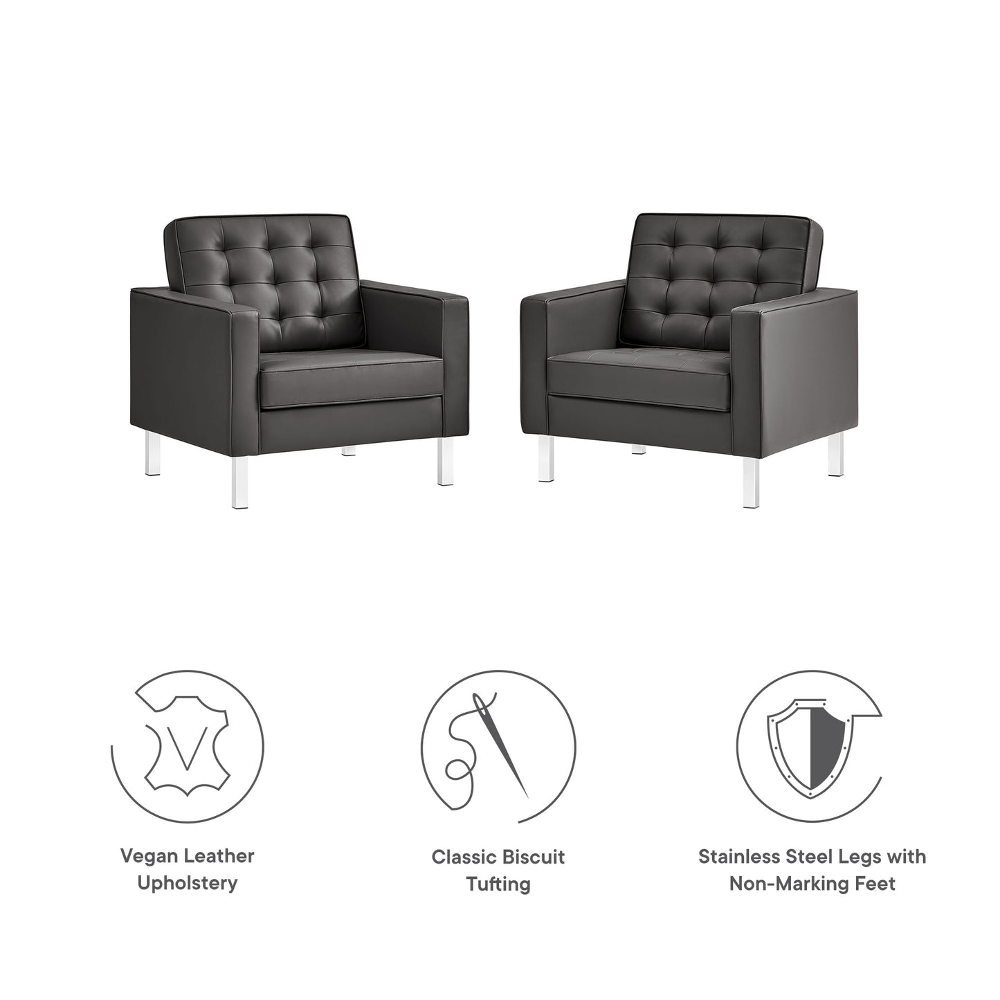 Loft Tufted Vegan Leather Armchairs Set of 2 by Furniture For America
