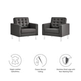 Mesa Tufted Vegan Leather Armchairs Set of 2 in Silver Gray