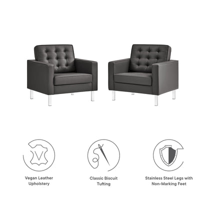 Loft Tufted Vegan Leather Armchairs Set of 2 by Furniture For America