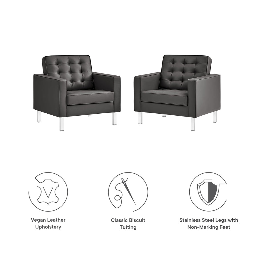 Mesa Tufted Vegan Leather Armchairs Set of 2 in Silver Gray