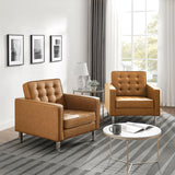 Mesa Tufted Vegan Leather Armchairs Set of 2 in Silver Tan