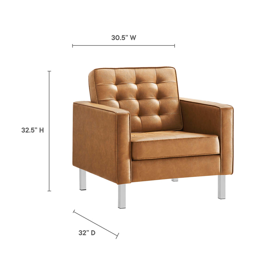 Mesa Tufted Vegan Leather Armchairs Set of 2 in Silver Tan