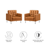 Mesa Tufted Vegan Leather Armchairs Set of 2 in Silver Tan
