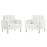 Mesa Tufted Vegan Leather Armchairs Set of 2 in Silver White