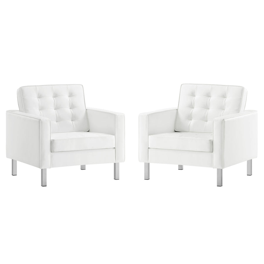 Mesa Tufted Vegan Leather Armchairs Set of 2 in Silver White