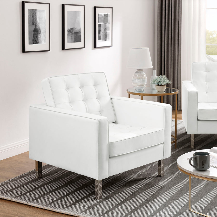 Mesa Tufted Vegan Leather Armchairs Set of 2 in Silver White
