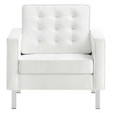 Mesa Tufted Vegan Leather Armchairs Set of 2 in Silver White
