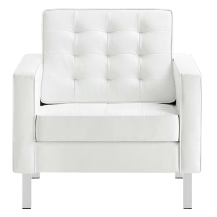 Loft Tufted Vegan Leather Armchairs Set of 2 in Silver White