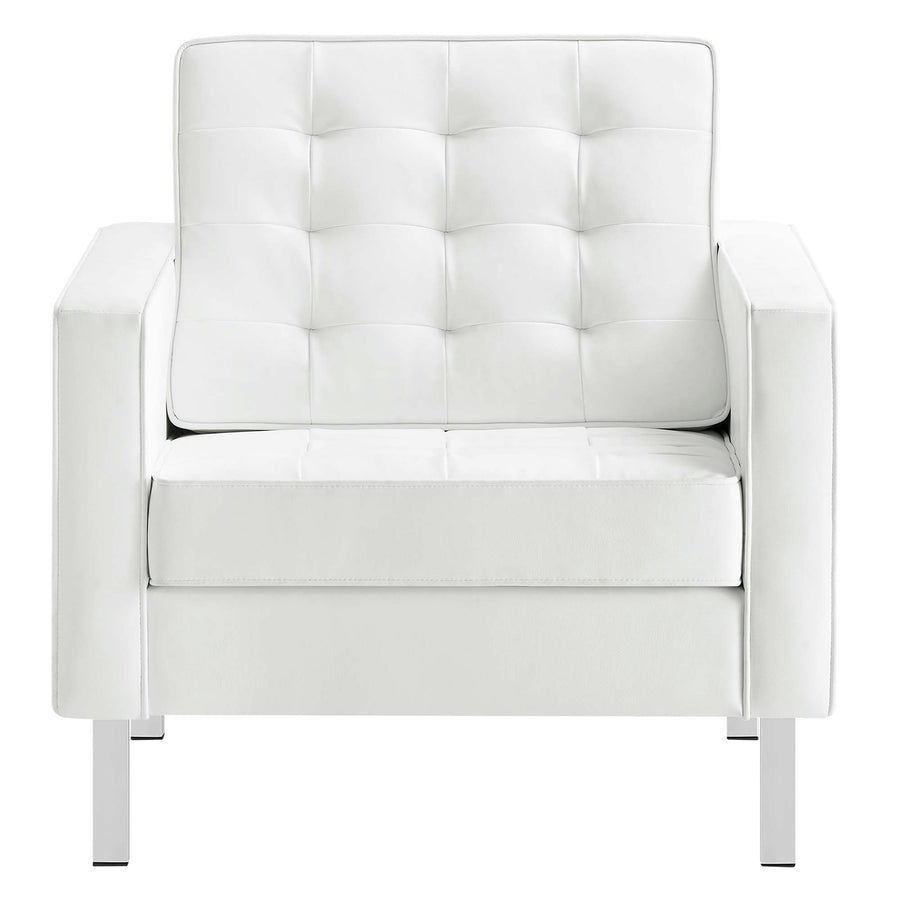 Mesa Tufted Vegan Leather Armchairs Set of 2 in Silver White