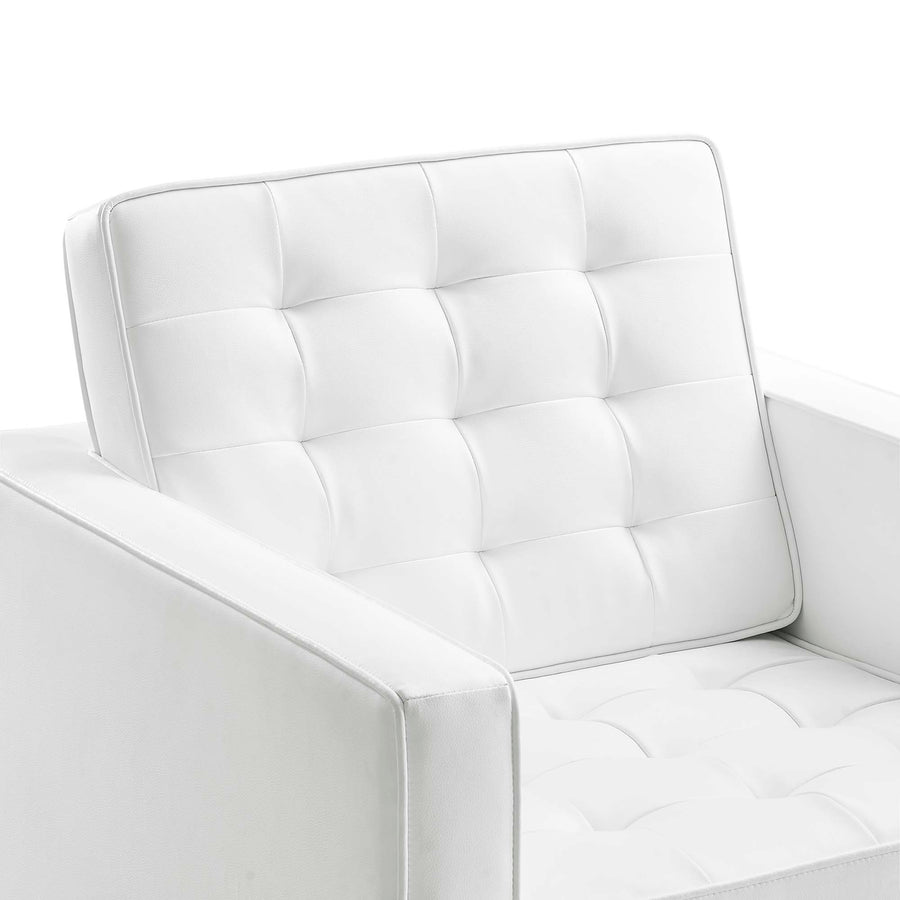 Mesa Tufted Vegan Leather Armchairs Set of 2 in Silver White