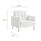 Mesa Tufted Vegan Leather Armchairs Set of 2 in Silver White