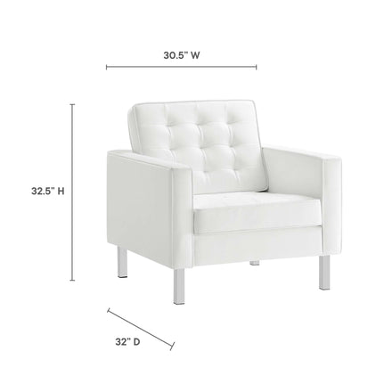 Loft Tufted Vegan Leather Armchairs Set of 2 in Silver White