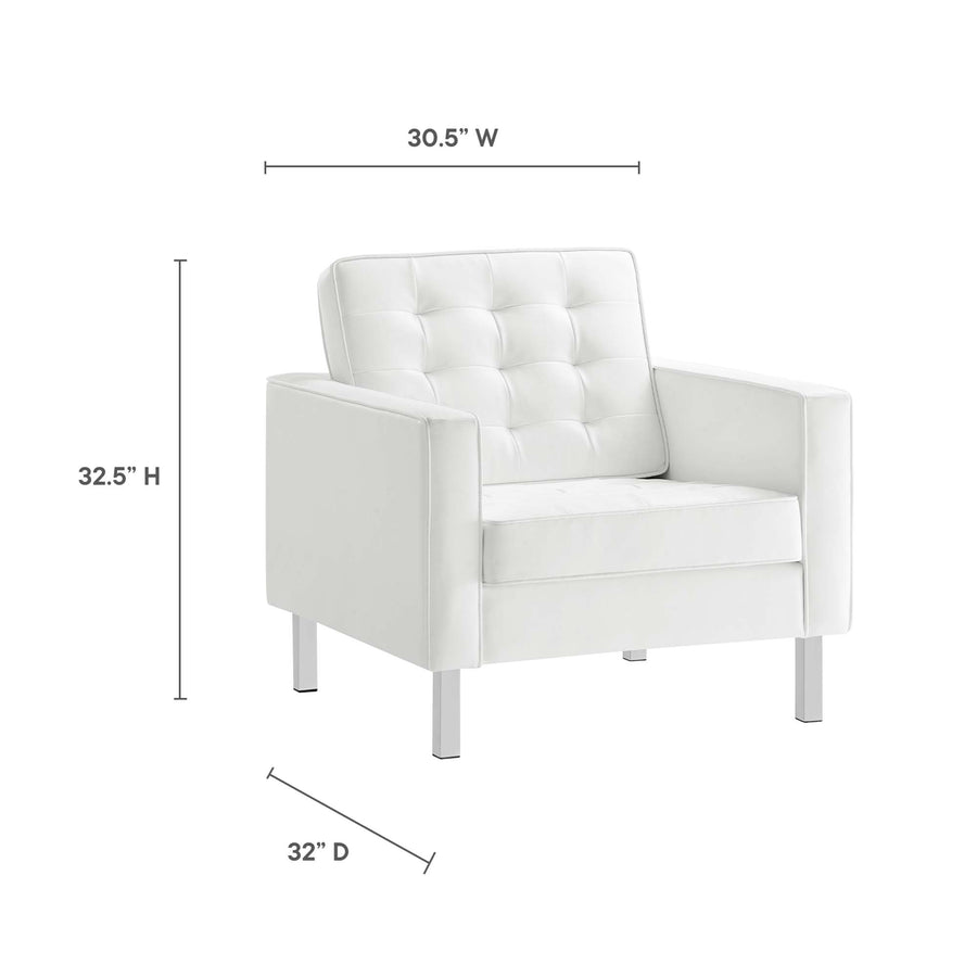 Mesa Tufted Vegan Leather Armchairs Set of 2 in Silver White