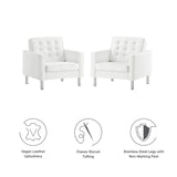 Mesa Tufted Vegan Leather Armchairs Set of 2 in Silver White
