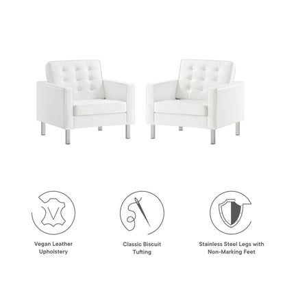 Loft Tufted Vegan Leather Armchairs Set of 2 by Furniture For America