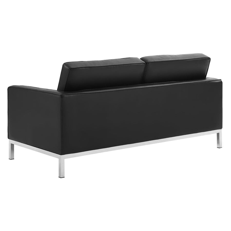 Mesa Tufted Upholstered Faux Leather Loveseat and Armchair Set in Silver Black