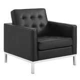 Mesa Tufted Upholstered Faux Leather Loveseat and Armchair Set in Silver Black