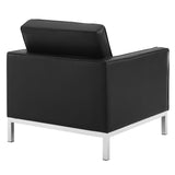 Mesa Tufted Upholstered Faux Leather Loveseat and Armchair Set in Silver Black