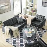 Mesa Tufted Upholstered Faux Leather Loveseat and Armchair Set in Silver Black