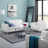 Mesa Tufted Upholstered Faux Leather Loveseat and Armchair Set in Silver White