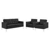 Mesa 3 Piece Tufted Upholstered Faux Leather Set in Silver Black