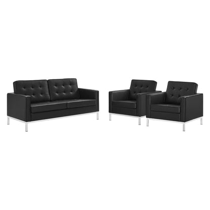 Loft 3 Piece Tufted Upholstered Faux Leather Set by Furniture For America