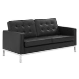 Mesa 3 Piece Tufted Upholstered Faux Leather Set in Silver Black
