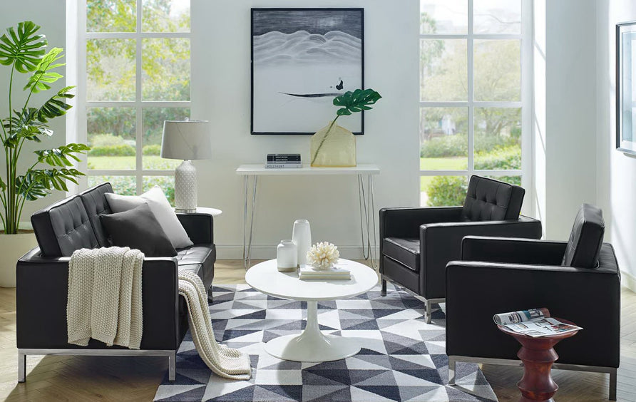 Mesa 3 Piece Tufted Upholstered Faux Leather Set in Silver Black