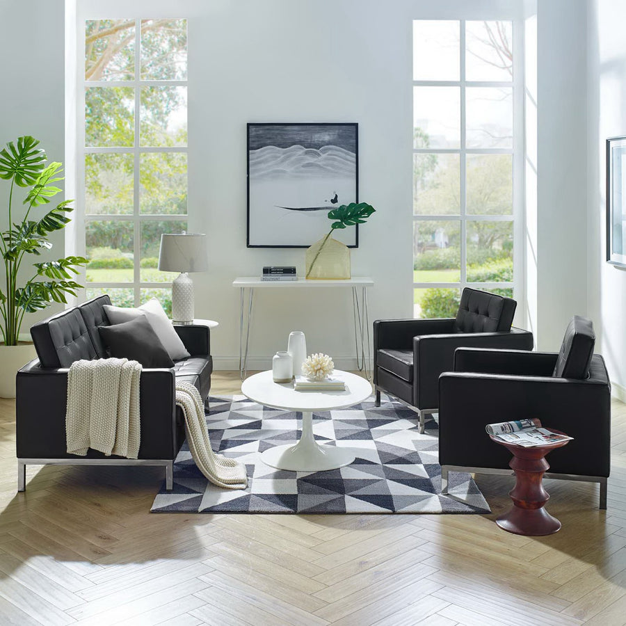 Mesa 3 Piece Tufted Upholstered Faux Leather Set in Silver Black