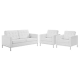 Mesa 3 Piece Tufted Upholstered Faux Leather Set in Silver White