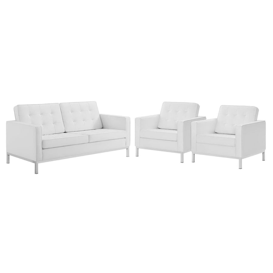 Mesa 3 Piece Tufted Upholstered Faux Leather Set in Silver White