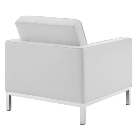 Loft 3 Piece Tufted Upholstered Faux Leather Set in Silver White