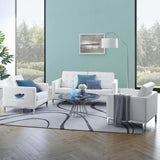 Mesa 3 Piece Tufted Upholstered Faux Leather Set in Silver White