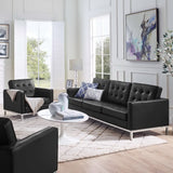 Mesa Tufted Upholstered Faux Leather Sofa and Armchair Set in Silver Black