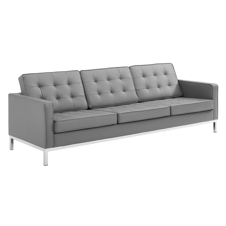 Mesa Tufted Upholstered Faux Leather Sofa and Armchair Set in Silver Gray