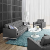 Mesa Tufted Upholstered Faux Leather Sofa and Armchair Set in Silver Gray