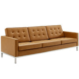 Mesa Tufted Upholstered Faux Leather Sofa and Armchair Set in Silver Tan