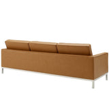 Mesa Tufted Upholstered Faux Leather Sofa and Armchair Set in Silver Tan