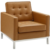 Mesa Tufted Upholstered Faux Leather Sofa and Armchair Set in Silver Tan