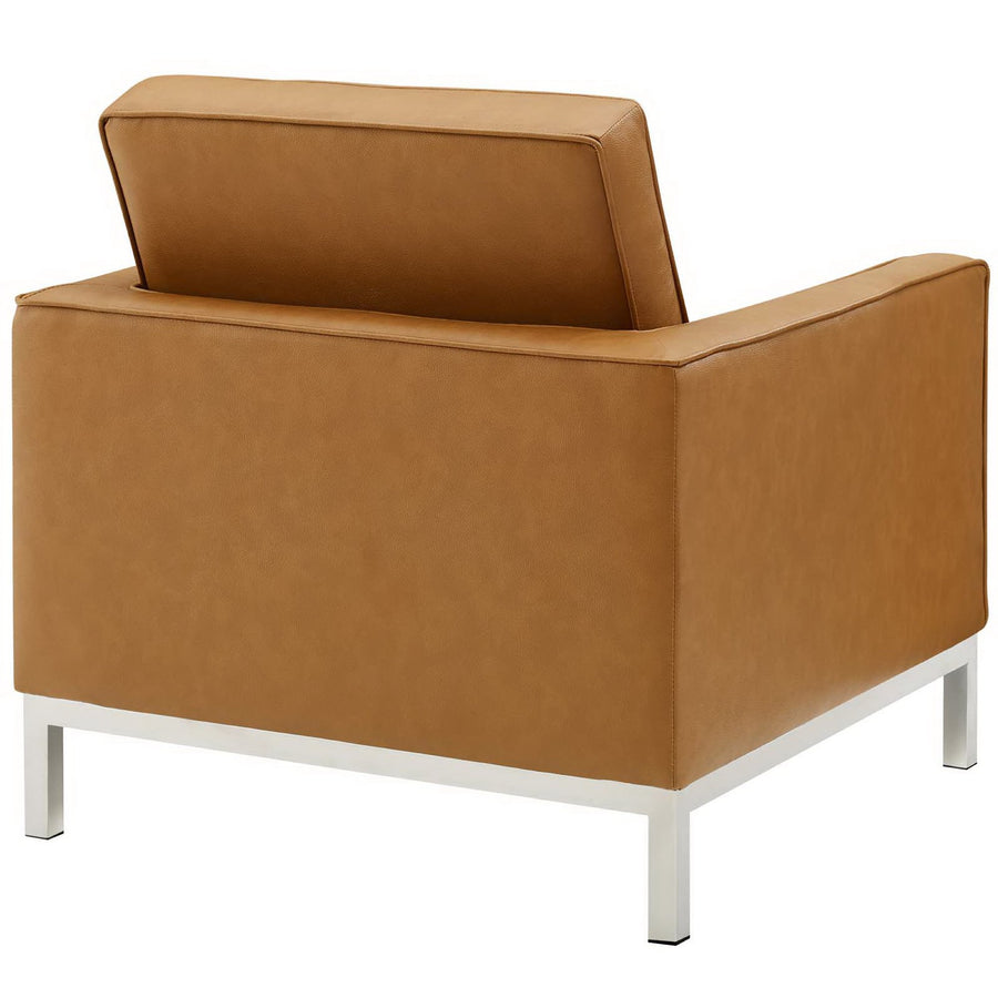 Mesa Tufted Upholstered Faux Leather Sofa and Armchair Set in Silver Tan