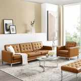 Mesa Tufted Upholstered Faux Leather Sofa and Armchair Set in Silver Tan